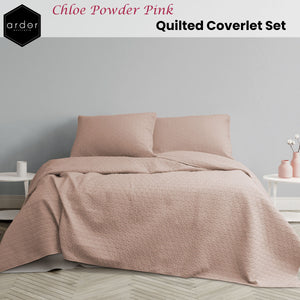 Ardor Chloe Powder Pink 3 Pcs Quilted Coverlet Set | Queen/King