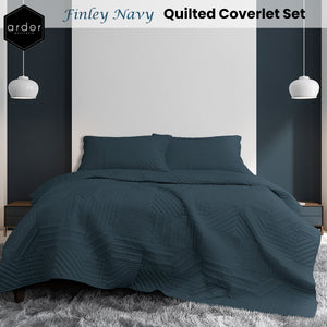 Ardor Finley Navy 3 Pcs Quilted Coverlet Set | Queen/King