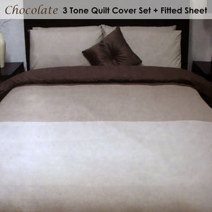 Essentially Home Living Chocolate 3 Tone Quilt Cover Set + Fitted Sheet | Queen