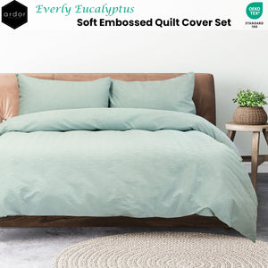 Ardor Everly Eucalyptus Soft Embossed Quilt Cover Set | Queen