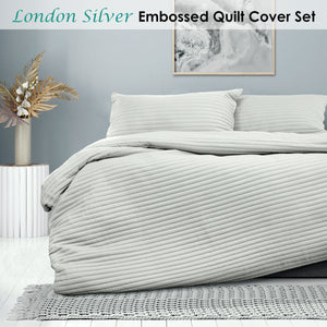 Ardor London Silver Embossed Quilt Cover Set | Queen