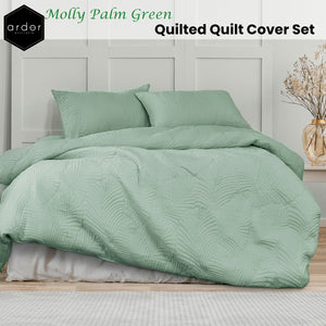 Ardor Molly Palm Green Quilted Quilt Cover Set | King
