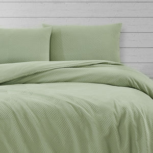 Ardor Preston Pale Green Embossed Quilt Cover Set | Queen