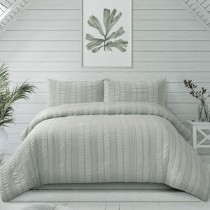 Ardor Sommer Coastal Grey Seersucker Stripe Quilt Cover Set | Queen