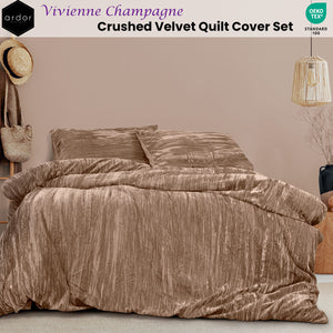 Ardor Vivienne Champagne Crushed Velvet Quilt Cover Set | Queen