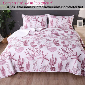 Ramesses Coast Pink | 3 Pcs Bamboo Blend Ultrasonic Reversible Comforter Set | King
