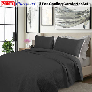 Shangri La 2000TC Charcoal Cooling Embroidered 3-Piece Comforter Set | King