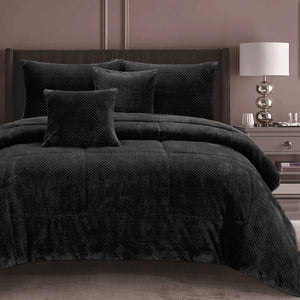 Ramesses Waffle Fleece Charcoal Comforter Set | 3 Pcs | Queen