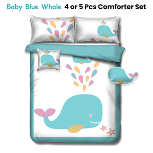 Ramesses Baby Blue Whale Kids Adventure 4-Piece Comforter Set | Single