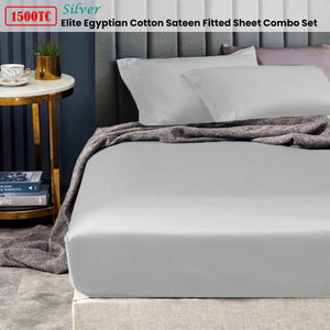 Ramesses 1500TC Elite Egyptian Cotton Sateen Fitted Sheet Combo Set | Silver | Single