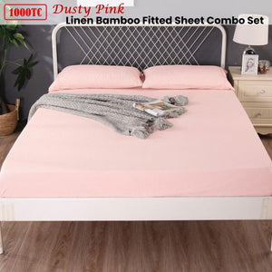 Ramesses 1000TC Linen Bamboo Fitted Sheet Combo Set | Dusty Pink | Queen