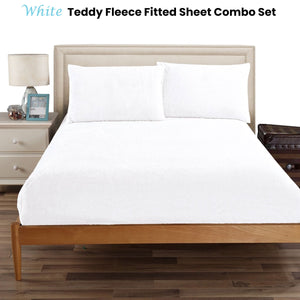 Ramesses Teddy Fleece Fitted Sheet Combo Set | White | Queen