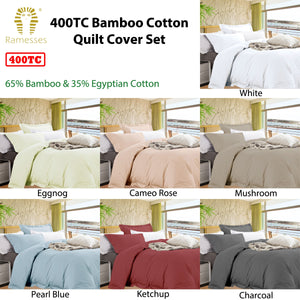 Ramesses Bamboo Cotton Quilt Cover Set | White | Queen