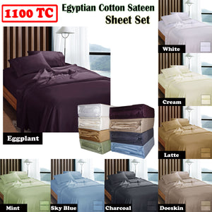 Ramesses 1100TC Egyptian Cotton Sateen Sheet Set | Eggplant | Queen