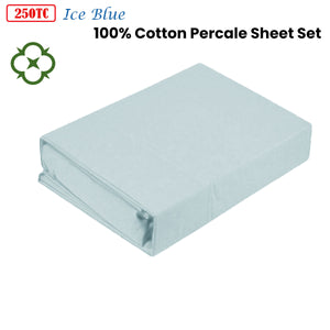 Kingtex 250TC 100% Cotton Percale Sheet Set | Ice Blue | Single