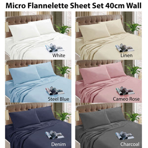 Kingtex Micro Flannelette Sheet Set | 40cm Wall | Steel Blue | Single
