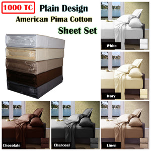 Ramesses 1000TC American Pima Cotton Plain Design Sheet Set | Chocolate | King
