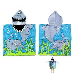 Cute Kids | Cotton Hooded Towel Poncho | 60 x 120 cm | Shark
