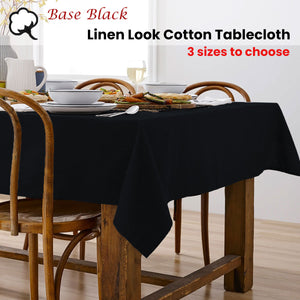 Ladelle Base Black Linen Look | 100% Cotton Tablecloth | 150 x 225 cm