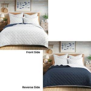 Jenny Mclean Swiss Dots Blue 3 Piece Coverlet Set | King