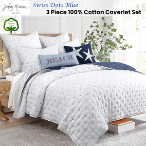 Jenny Mclean Swiss Dots Blue 3 Piece Coverlet Set | Queen