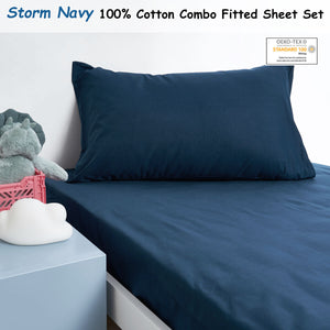 Minikins Junior | Cotton Combo Fitted Sheet Set | Storm Navy | Single