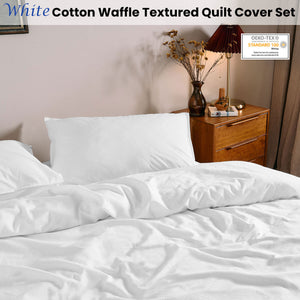 Dickies Cotton Waffle Texture Quilt Cover Set | White | Queen