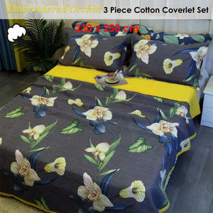 100% Cotton Coverlet Set | Embroidered Orchid | Queen