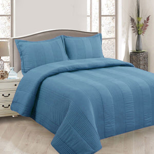 Lewis Blue Quilted Coverlet Set | 3 Piece | Polyester Cotton | Queen
