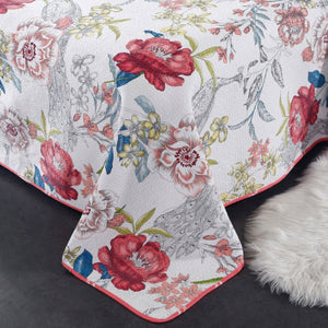 Lightly Quilted Coverlet Set | 100% Cotton | Peacock Garden Pink | Queen