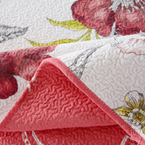 Lightly Quilted Coverlet Set | 100% Cotton | Peacock Garden Pink | Queen