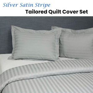Jason Silver Satin Stripe Tailored Quilt Cover Set | King