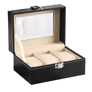 Watch Box Organizer Case | Jewelry Display Tray Glass Top PU Leather (3 Slot)