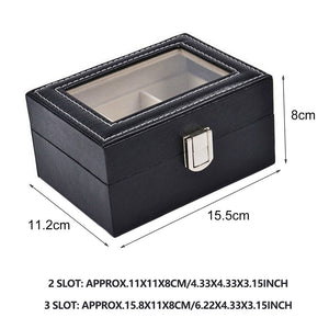 Watch Box Organizer Case | Jewelry Display Tray Glass Top PU Leather (3 Slot)