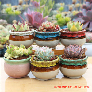 4/5/6 Pots Set Ceramic Clay Pottery Pots | Succulent Flower Planter, Draining Hole (Style 05# 6 Pots Set)