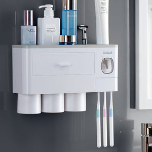 Toothbrush Holders with 3-4 Cups | Automatic Toothpaste Dispenser Kit (4 Cups, 2 Drawers)