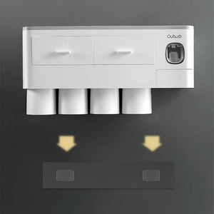 Toothbrush Holders with 3-4 Cups | Automatic Toothpaste Dispenser Kit (4 Cups, 2 Drawers)