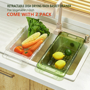 2-Pack Retractable Dish Drying Rack Basket | Drainer Over The Sink (Clear)