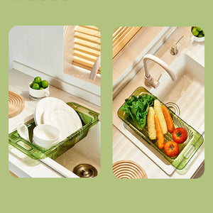 2-Pack Retractable Dish Drying Rack Basket | Drainer Over The Sink (Clear)