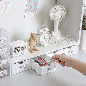 4-Pcs Set Stackable Desktop Storage Box | Drawer Transparent Plastic Stationery & Cosmetic Organizer Box (White)