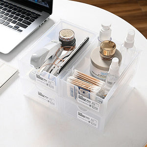 4-Pcs Set Stackable Desktop Storage Box | Drawer Transparent Plastic Stationery & Cosmetic Organizer Box (White)