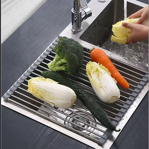 Kitchen Roll-Up Dish Drying Rack | Foldable Drainer Over Sink 304 Stainless Steel (Medium: 4730cm)