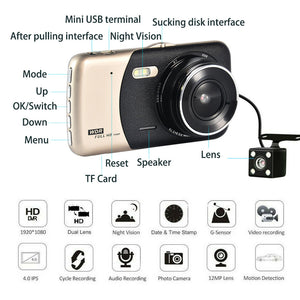1080P Car Dash Camera | Dual Front and Rear Video DVR Recorder | Night Vision Kit