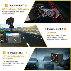 1080P Car Dash Camera | Dual Front and Rear Video DVR Recorder | Night Vision Kit
