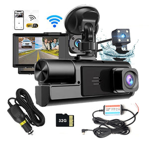 WiFi 3 Channels Dash Cam | 1080P Full HD | Car Dashcam | Hardwire Kit | 32GB Card