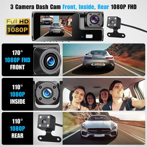 WiFi 3 Channels Dash Cam | 1080P Full HD | Car Dashcam | Hardwire Kit | 32GB Card