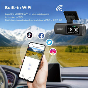 4K Front and Rear Dual Dash Cam | WiFi GPS Car Camera | 64GB SD Card