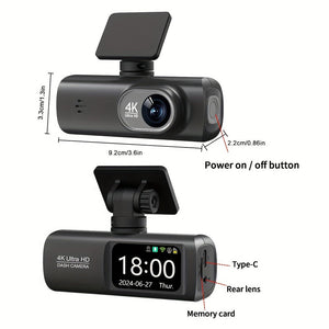 4K Front and Rear Dual Dash Cam | WiFi GPS Car Camera | 64GB SD Card