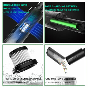 Wireless Charge 6000Pa Suction Powerful Portable Car Vacuum Cleaner | Home Duster | Black