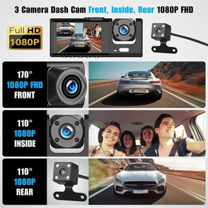 WiFi 3 Channels Dash Cam | 1080P Full HD | Car Dashcam | Free 32GB Card